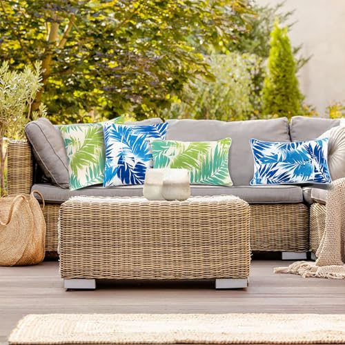 JMGBird Outdoor Pillows Waterproof Outdoor Pillow Covers with Inserts - color: Blue Palm Leaves