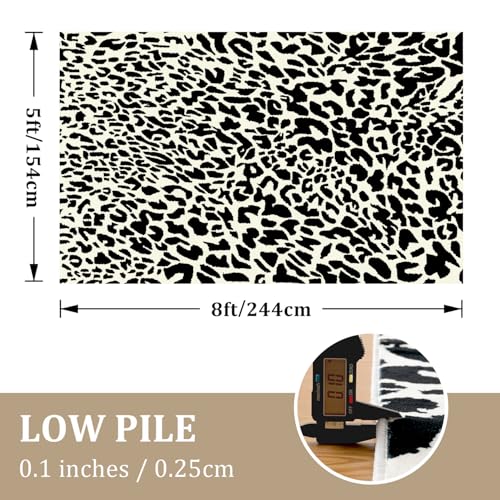 YIHOUSE Leopard Rug for Living Room, 5x7 Black and White Cute Cheetah Print Rug Modern Washable Ultra-Thin Animal Printed Rugs for Bedroom, Girls Boys Dorm Room Nursery Room, Playroom - color: Leopard Print, size: 5' x 7' (Rectangular)