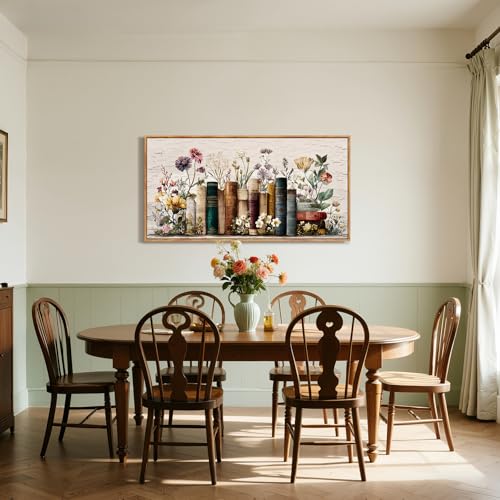 crmotu Bookish Large Wall Art, Floral Still Life Canvas Prints 20"x40" - color: Emerald Brown, size: 40"L x 20"W