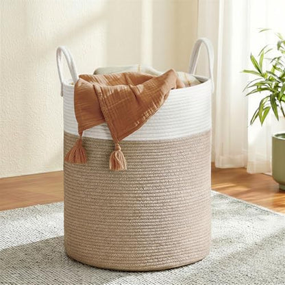 SONGMICS Laundry Hamper, Cotton Rope Basket with Handles, 21.1 Gallons