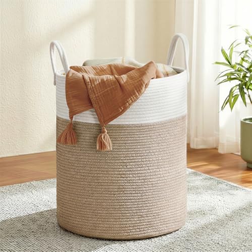 SONGMICS Laundry Hamper, Cotton Rope Basket with Handles, 21.1 Gallons