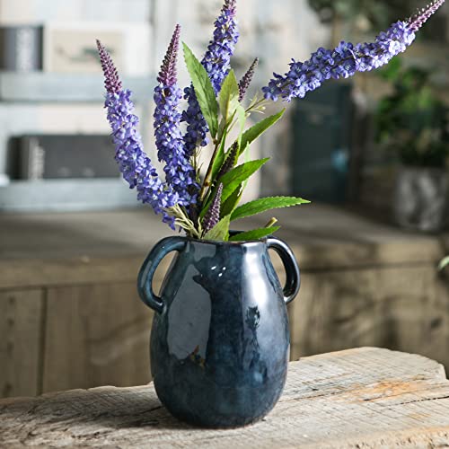 Tanvecle Blue Ceramic Vase with Handles, 7" Modern Farmhouse Decor - color: Blue