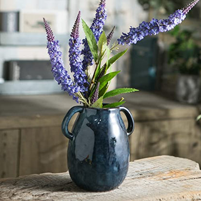 Tanvecle Blue Ceramic Vase with Handles, 7" Modern Farmhouse Decor - color: Blue