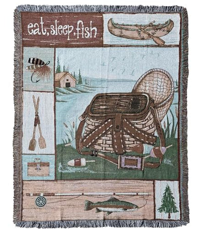 Go Fishing Camping Woven Tapestry Throw Blanket 50 X 60 Inches - color: Camping