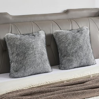 FUTEI Pack of 2 Faux Raccoon Fur Throw Pillow Covers 45 x 45 cm, Grey White - color: Grey White