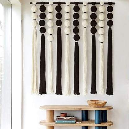 Macrame Wall Hanging Black White Sphericity Fiber Yarn Art 39"W*39"L - color: Black and White