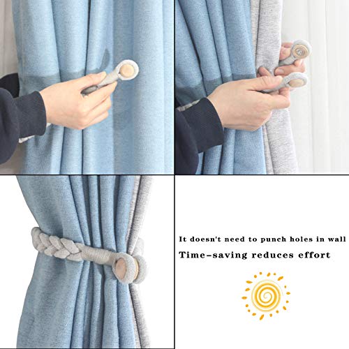 Magnetic Soft Curtain Tiebacks Rope Cotton Window Curtain Holdbacks Porlau - color: Grey, size: 2 Pack