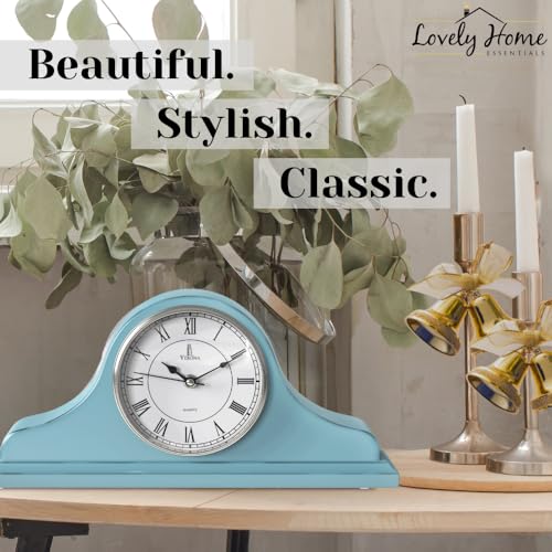Mantel Clock for Fireplace, Teal Wooden Farmhouse Silent Mantle Clock - color: Teal