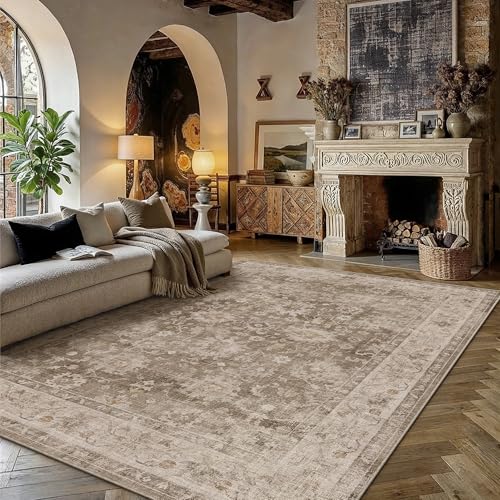 HUGEAR 8x10 Taupe Retro Distressed Washable Area Rug for Living Room - color: A| Taupe, size: 8' x 10' (Rectangular)