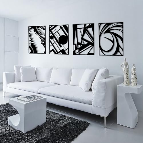 Pymin 4Pcs Black Abstract Metal Wall Art,3D Sculptures Textured Home Decor | Modern Minimalist Matte Black Single Line Art Décor and Shadow Effect Wall Decor for Living Room Bedroom, 22.5"x15.7" - size: 22.5"x15.7"