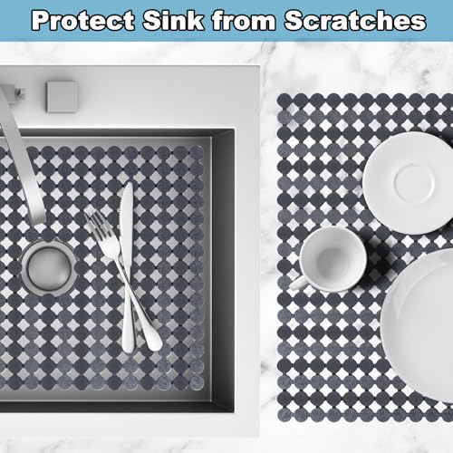 Kitchen Sink Mat for Stainless Steel/Ceramic Sinks,2 Pack with Scissors - color: Gray