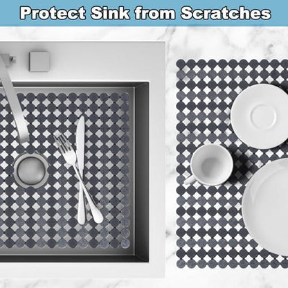 Kitchen Sink Mat for Stainless Steel/Ceramic Sinks,2 Pack with Scissors - color: Gray