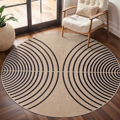 Tangsoo Modern 4ft Round Rugs,Easy Jute Washable Non-Slip Rug for Kids Room - color: Black, size: 4x4ft