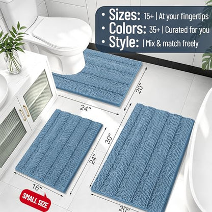 Smiry Thick Chenille Bathroom Rugs 30x20, Absorbent Bath Mat, Airy Blue - color: Airy Blue, size: 30" X 20"