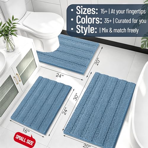 Smiry Thick Chenille Bathroom Rugs 30x20, Absorbent Bath Mat, Airy Blue - color: Airy Blue, size: 30" X 20"