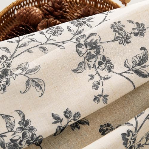 jinchan Black Linen Floral Kitchen Tier Curtains and Valance Set 3 Pieces - color: Alisa | Black on Linen, size: 26"W x 24"L (Pack of 3)