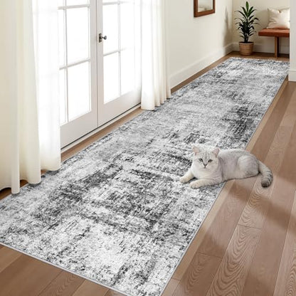Long Carpet Runners for Hallway 3x12: Washable Abstract Runner Rug Black - color: Black, size: 3' x 12' (Runner)