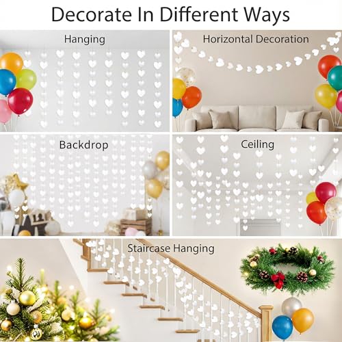 Metallic Silver Heart-Garland Party Streamers Valentines-Decorations - 56ft Twinkle Gold Hanging Paper Banner Birthday Sweetheart Baby Shower Galentines Day Photoshoot Props Christmas Decor - color: Metallic Silver