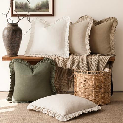 Foindtower Linen Fringe Ruffle Throw Pillow Covers 20×20 Inch Olive Green - color: Olive Green, size: 20" x 20" (Pack of 2)