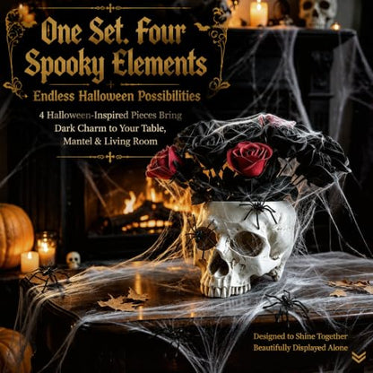 4 in 1 Gothic Halloween Skull Planter Centerpiece Table Decor Set