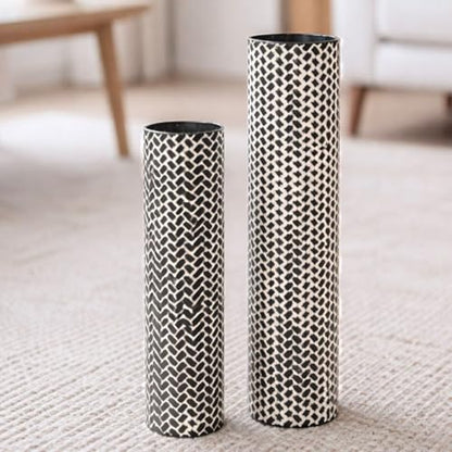 Leewadee Set of 2 Large Floor Vases Metal for Pampas Grass - color: Black, White