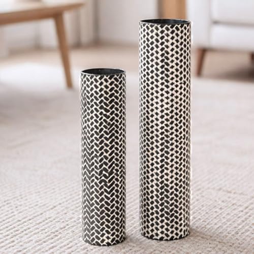 Leewadee Set of 2 Large Floor Vases Metal for Pampas Grass - color: Black, White