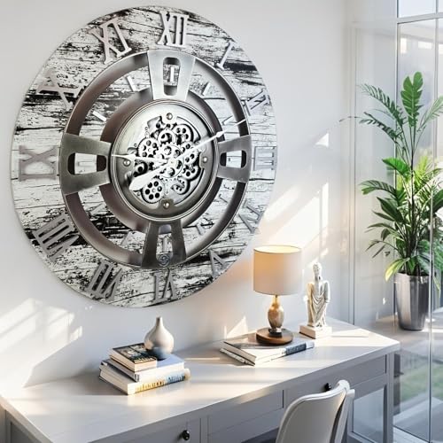 ImprovingLife The Gears Clock 24'' Inch Real Moving Gear Wall Clock England Line (Grey & White, 24 inches (60 cm)) - color: Grey & White, size: 24 inches (60 cm)