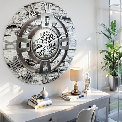 ImprovingLife The Gears Clock 24'' Inch Real Moving Gear Wall Clock England Line (Grey & White, 24 inches (60 cm)) - color: Grey & White, size: 24 inches (60 cm)