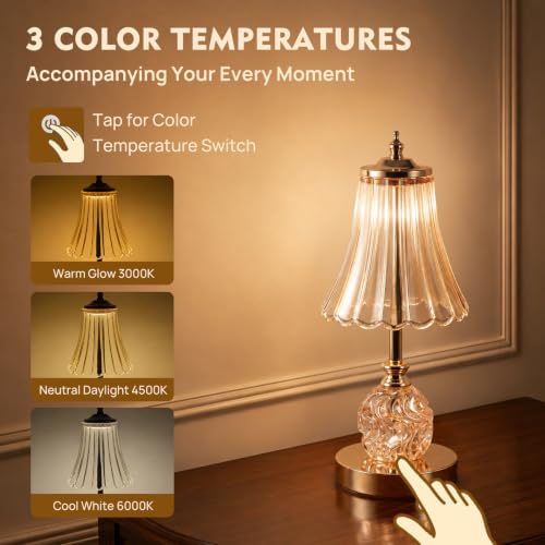 Flower Battery Operated Rechargeable Lamp Cordless, Skirt, Amber - color: Amber-Skirt