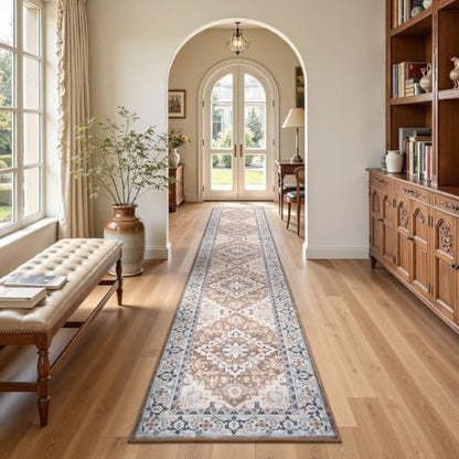 Lofus 2x10 Hallway Kitchen Washable Runner Rug, Entry Long Carpet Brown - color: Floral Brown, size: 2' x 10' (Runner)