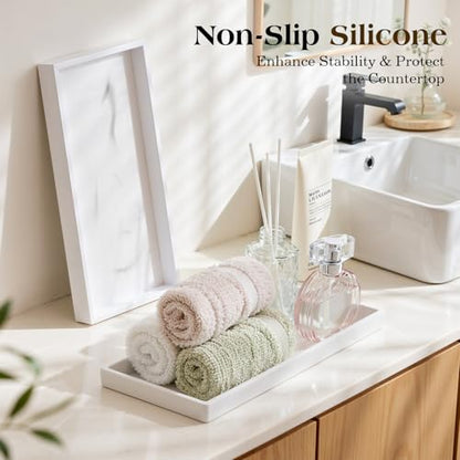 Luxspire 2 Pack Silicone Bathroom Tray 11.8" Vanity Tray, Marble White - color: Marble White, size: 11.81 × 5.12 × 0.79 in
