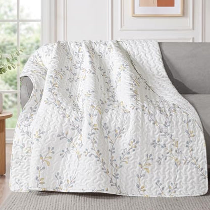 Exclusivo Mezcla 60"x 80" Boho Quilted Throw Blanket, White Quilt Throw - color: Floral White, size: 60 x 80 inch