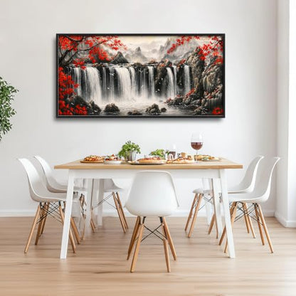 Voxlyra Framed Mountain Waterfall Wall Art for Living Room 60'' × 30'' - color: Mountain Waterfall
