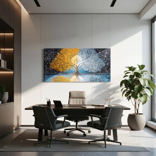 crmotu Modern Oversized Wall Art, Abstract Landscape Wall Pictures 29"x57" - color: Gold and Blue, size: 57"L x 29"W