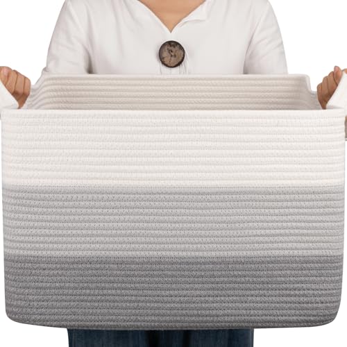 OIAHOMY Woven Blanket Basket Laundry Basket Dog Toy Basket Gradient Grey - color: Gradient Grey, size: 17.7”x13.8”x11”