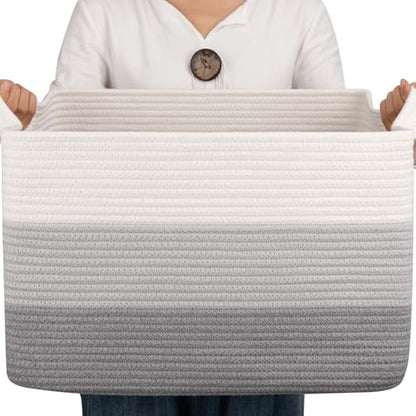 OIAHOMY Woven Blanket Basket Laundry Basket Dog Toy Basket Gradient Grey - color: Gradient Grey, size: 17.7”x13.8”x11”
