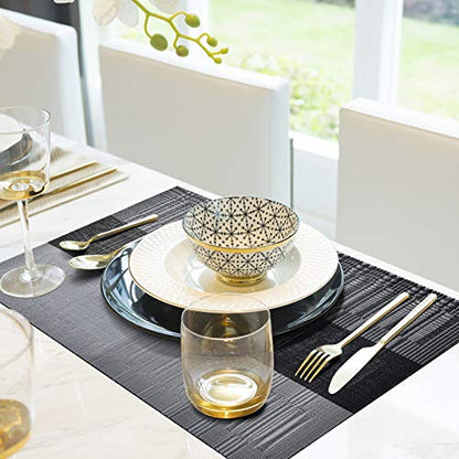 Aofmee Placemats, Placemats Set of 6, Heat Resistant Place Mats, Washable PVC Table Mats, Woven Vinyl Plastic Placemats for Dining Table, Non-Slip Stain Resistant Kitchen Table Placemats Easy to Clean - color: Black, size: Set of 6