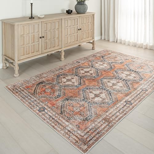 Knot Tangelo 5' x 8' Orange & Blue Area Rug - Persian-Inspired Design - size: 5' x 8' (Rectangular)