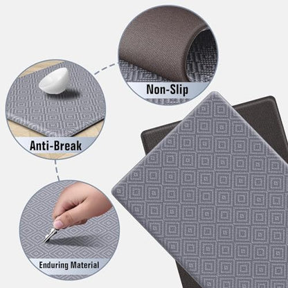 Kitchen Mat 2PCS Kitchen Rugs Cushioned Anti-Fatigue Rug Standing Desk Mat - color: Light Grey, size: 47"L x 17.3"W x 0.5"Th