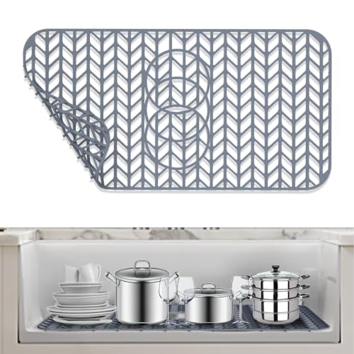 AWOKE Silicone Sink Protectors for Kitchen Sink 24x12.5in 3 Reserved Holes - size: 24 x 12.5