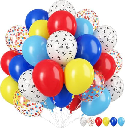 Dog Paw Print Balloons 12 Inch Red Blue Yellow Confetti Latex Party Balloon - color: Red Yellow Blue