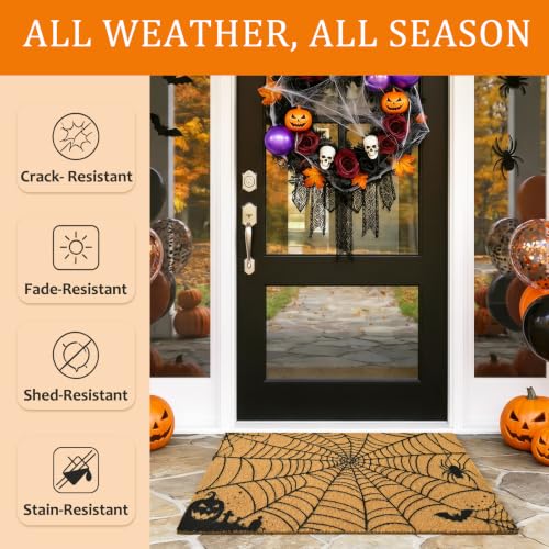 Halloween Welcome Mat Scary Web Non-Slip Front Door Mat, 17x29 in - color: Scary Web