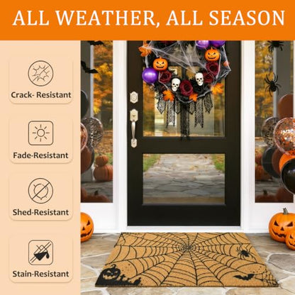 Halloween Welcome Mat Scary Web Non-Slip Front Door Mat, 17x29 in - color: Scary Web