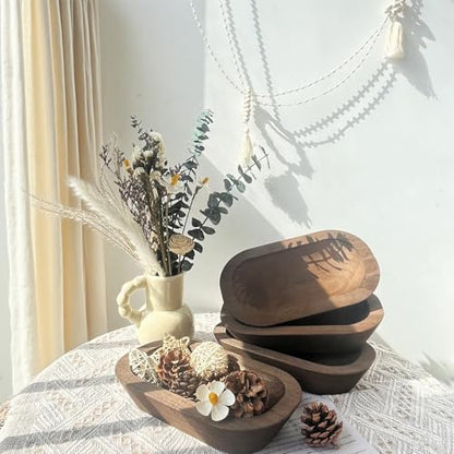 Wooden Dough Bowl 4 Pack Handmade Decorative Bowls for Candle Making