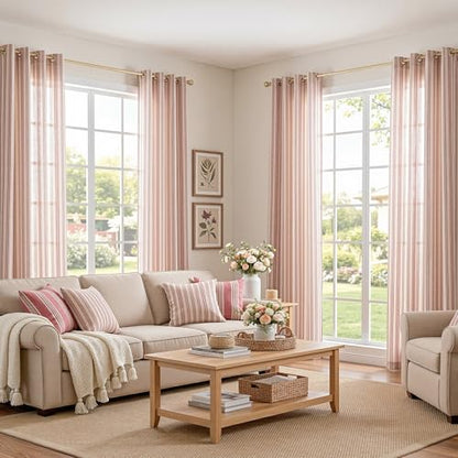 MYSKY HOME Red Striped Linen Curtains for Girls Bedroom 84 Inches 2 Panels - color: B-red, size: 52"W x 84"L (Pack of 2)