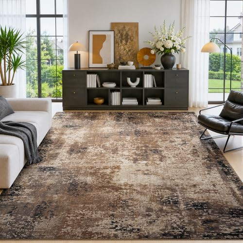 Merelax 8x10 Brown Red Washable Area Rug Non-Slip Faux Wool Abstract Rug - color: Brown Red, size: 8' x 10'(96''x120'')
