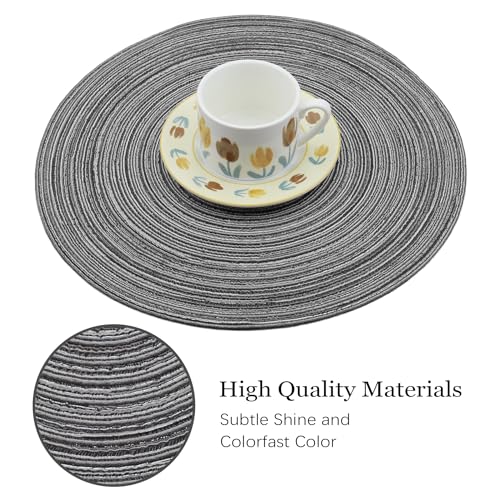 MIAOMIAO Round Placemats Set of 6 Braided Dining Table Kitchen Decor Mets - color: Black Gray