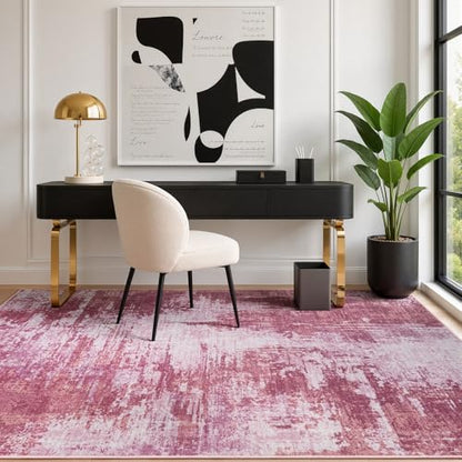 Merelax 4x6 Pink Washable Area Rug Non-Slip Faux Wool Abstract Carpet - color: Pink, size: 4' x 6'(48''x72'')