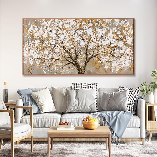 Framed Gold Wall Art for Living Room Tree Of Life Painting Picture 24x48 ln - color: gold, size: 48"L x 24"W
