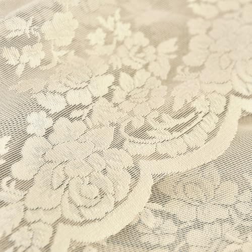 Kotile Beige Lace Valance Curtain for Kitchen Window W52 x L18 Inch 1 Panel - color: Beige